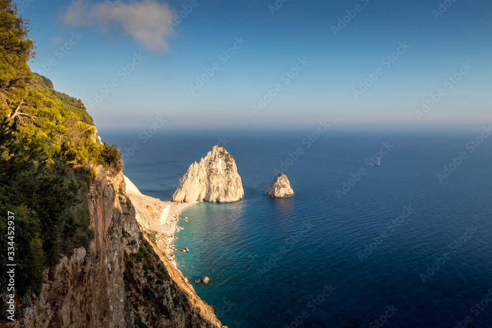 View of the incredible cliffs of Zakynthos in the Mediterranean sea