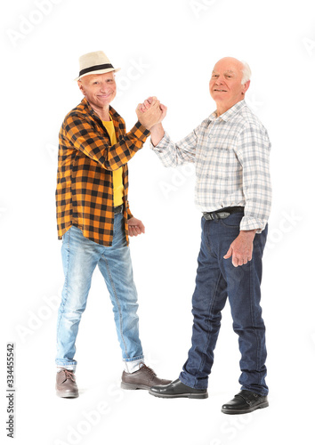 Portrait of elderly men on white background