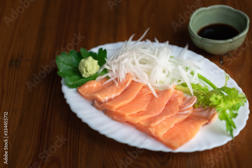 Japanese food sashimi salmon in japan restaurant