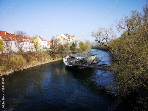 Graz Murinsel Mariahilferplatz und Kirche photo