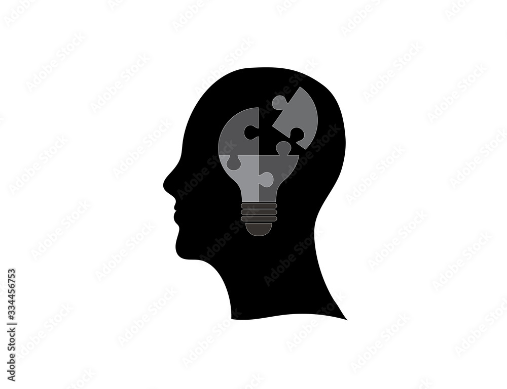 Head man with a lamp from puzzles. Business and education Head man with a lamp from puzzles. Business and education