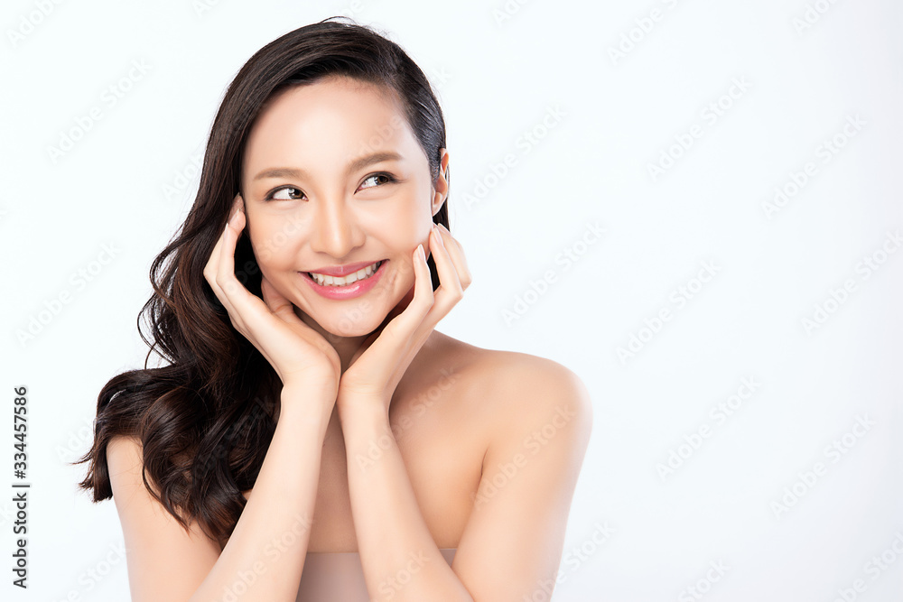 Beautiful Young Asian Woman with Clean Fresh Skin. Face care, Facial treatment, Cosmetology, beauty and healthy skin and cosmetic concept, woman beauty skin isolated on white background Beautiful Young Asian Woman with Clean Fresh Skin. Face care, Facial treatment, Cosmetology, beauty and healthy skin and cosmetic concept, woman beauty skin isolated on white background