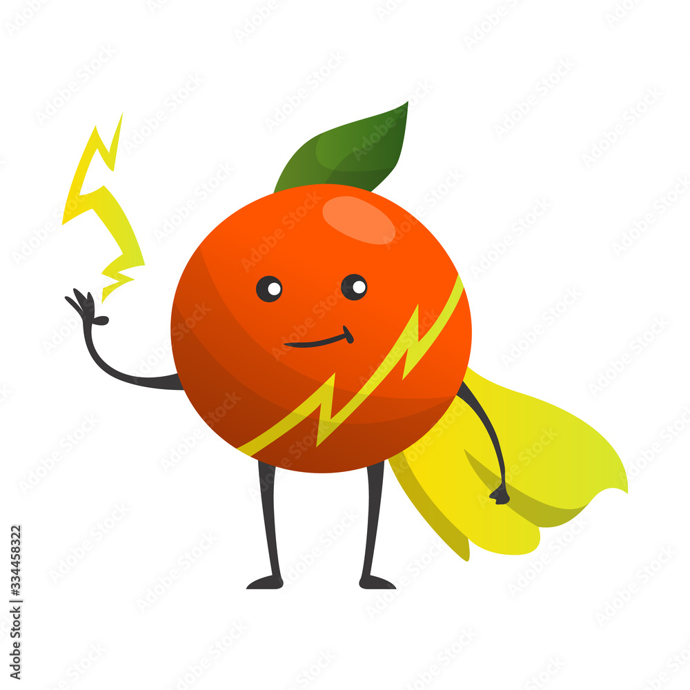 Cartoon superhero orange. Fruit in cape with hands up. Cute childish cartoon  character. Funny cartoon fruit in superhero costume. Logo concept of  healthy diet. Vector illustration Stock Vector | Adobe Stock