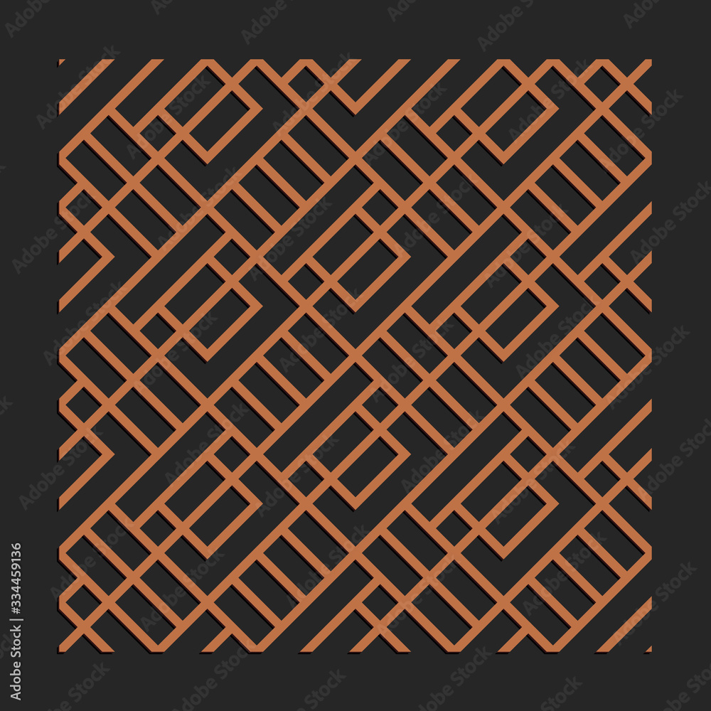 Laser cutting interior panel. Woodcut vector trellis design. Plywood lasercut square tiles. Square seamless patterns for printing, engraving, paper cut. Stencil lattice ornament.