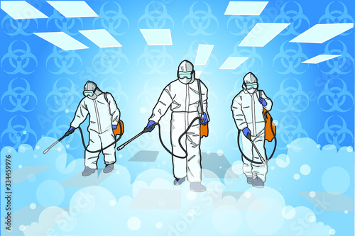 Equipo de hombres trabajando en la desinfección biologica