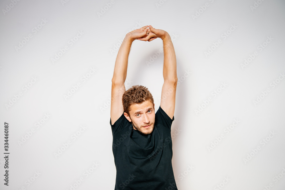 satisfaction and stretching hands man satisfaction and stretching hands man