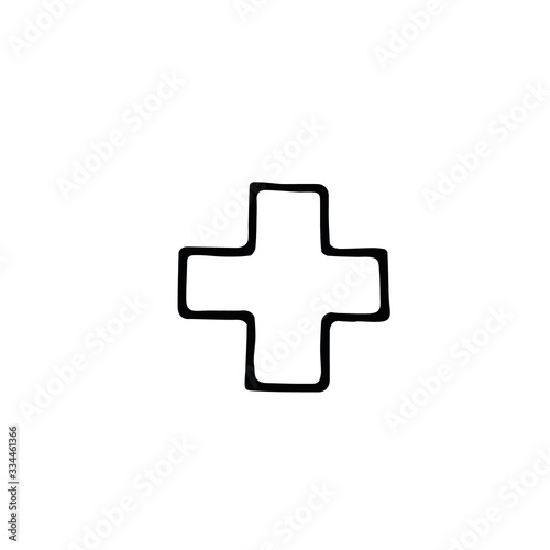 medical cross hand drawn in doodle style. Scandinavian simple monochrome. icon, sticker, postcard, poster. single element, symbol, health, medicine protection