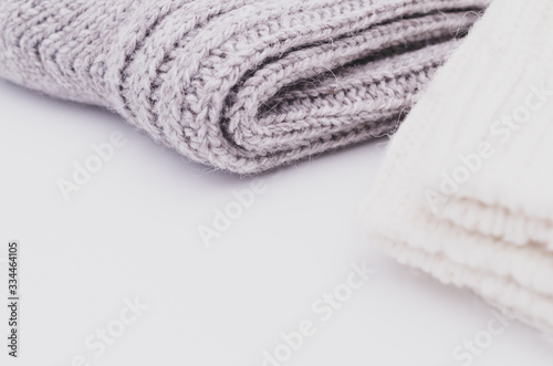 natural wool socks close up on a white background