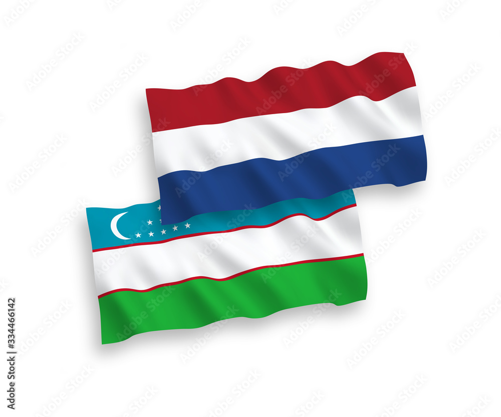Flags of Uzbekistan and Netherlands on a white background Flags of Uzbekistan and Netherlands on a white background