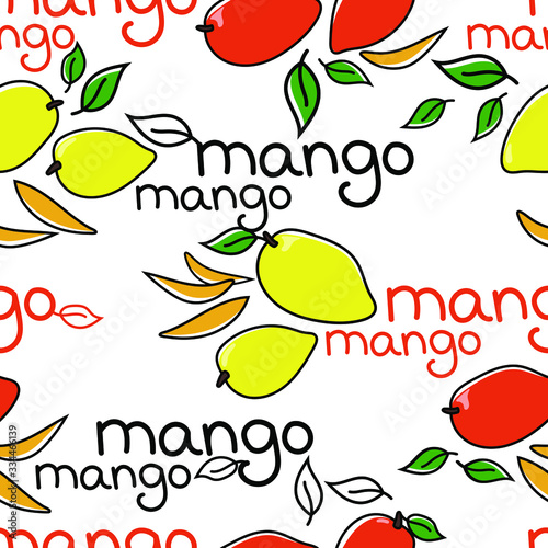  seamless vector pattern. Mango fruits. healthy and ecological food