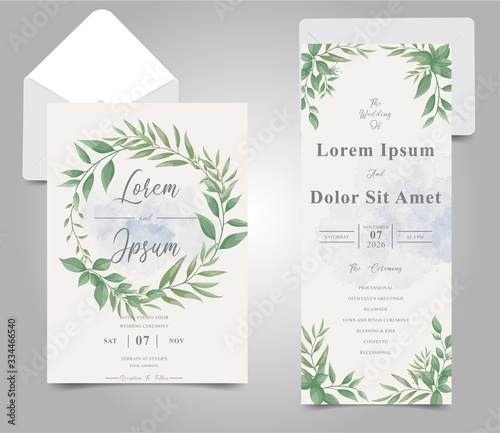 Editable wedding invitation card set template with Elegant Foliage