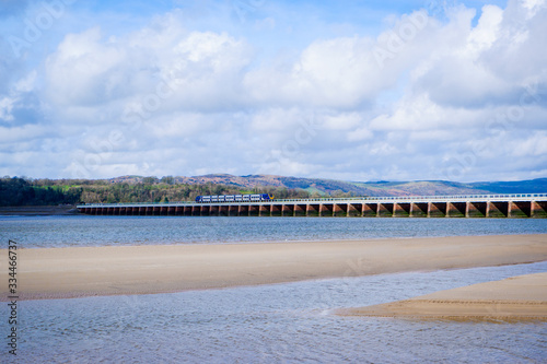 Railway viaduct across the river kent estuary at Arnside, Cumbria