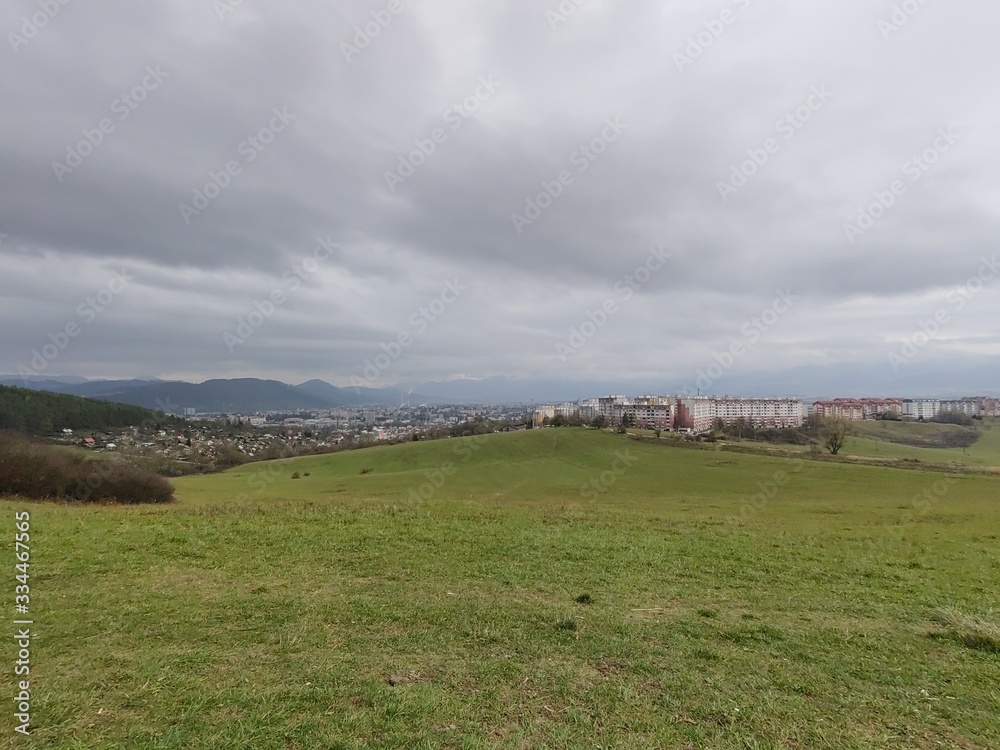 Fototapeta premium Sunrise or sunset over the hills and meadow. Slovakia