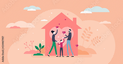 Home love vector illustration. Covid-19 stay home flat tiny persons concept.
