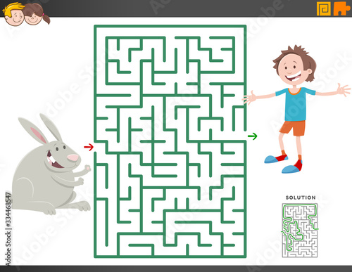 maze game with cartoon boy and bunny