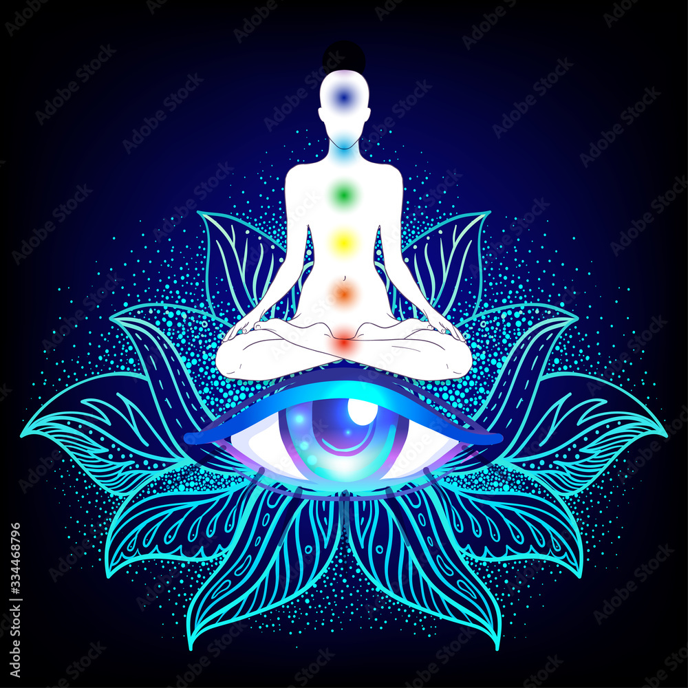 Chakra concept. Inner love, light and peace. Buddha silhouette in lotus  position over colorful ornate mandala. Vector illustration isolated.  Buddhism esoteric motifs. Tattoo, spiritual yoga. Stock Vector | Adobe Stock
