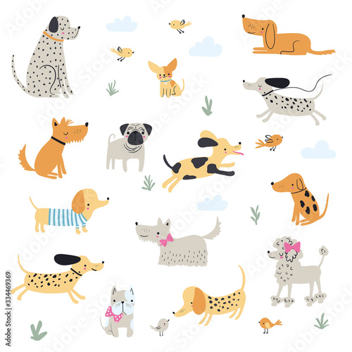 Cute little dogs. Hand drawn vector illustration