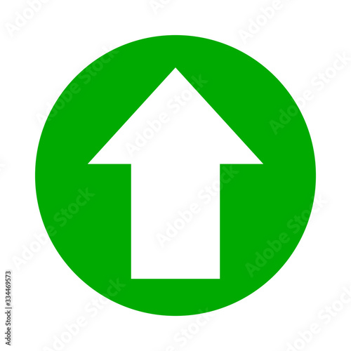 arrow pointing up white in circle green for icon flat isolated on white, circle with up arrow for button interface app, arrow sign of next or download upload concept, arrow simple symbol for direction