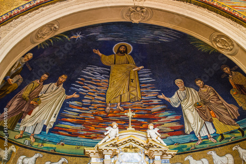 Rome. 10.11.2019,  Basilica of Saint Cosma and Damian. interior. biblical painting of the dome of the temple
