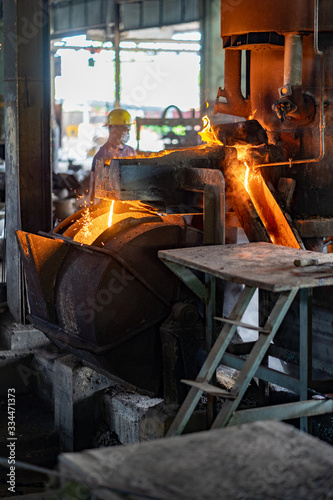 Casting, melting, molding and foundry. The most widely used non reusable mold method is sand casting a process in which specially treated sand is rammed around the pattern and placed in a support. 