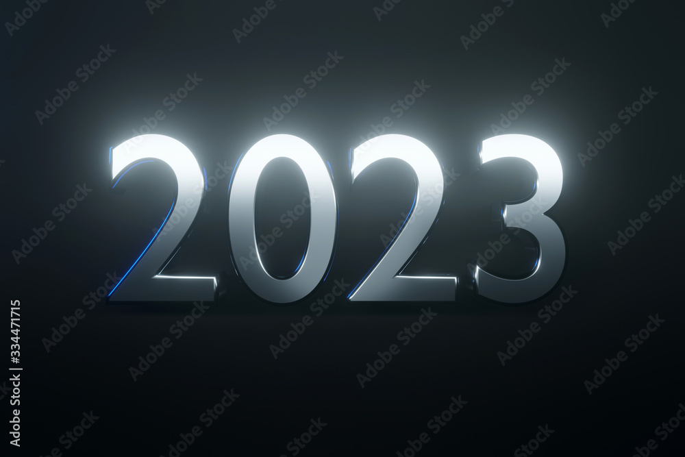 3D Illustration of the number 2023 in metal letters 3D Illustration of the number 2023 in metal letters