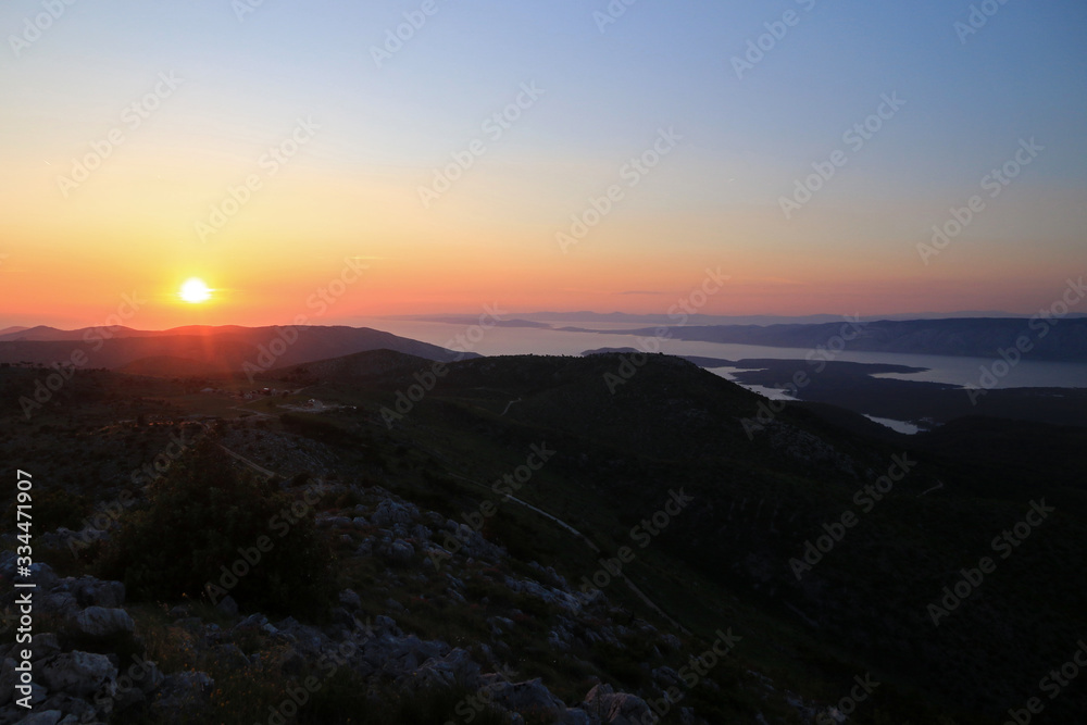 Landscape of Paklinski islands, view from St. Nikola peak, highest peak of Hvar island, Croatia 