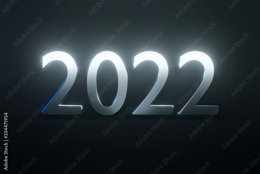 3D Illustration of the number 2022 in metal letters 3D Illustration of the number 2022 in metal letters