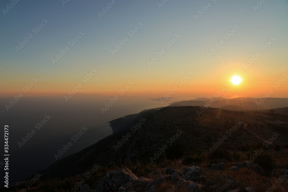 Landscape of Paklinski islands, view from St. Nikola peak, highest peak of Hvar island, Croatia 
