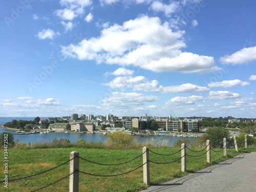 View on Kingston, Ontario from Fort Henry Hill road with safety ground poles