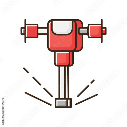 Road works perforator RGB color icon. Construction and demolition tool. Pneumatic instrument drilling in surface. Worker hardware. Jackhammer for concrete. Isolated vector illustration