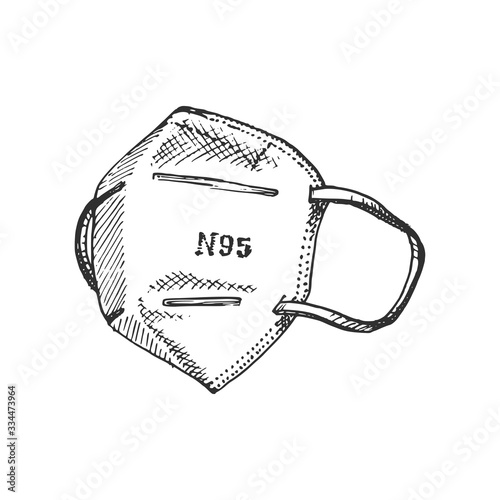 A medical mask, graphic illustration. Hand sketch of N95 respirator.