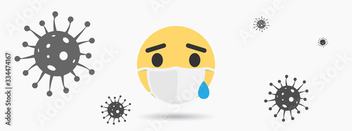 Sick Emoji. Mask with emoji concept for save the world with Covid-19 virus nCoV