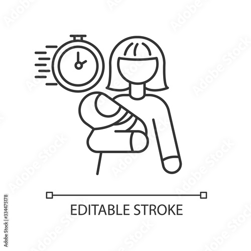 Emergency babysitter pixel perfect linear icon. Babysitting service worker. Urgent day care help. Thin line customizable illustration. Contour symbol. Vector isolated outline drawing. Editable stroke