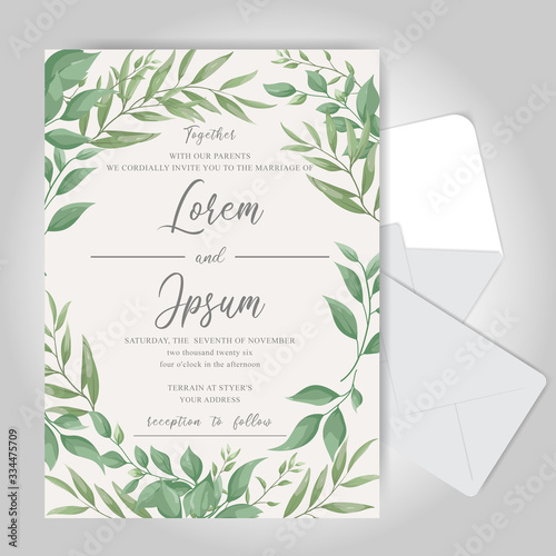 Editable wedding invitation card set template with Elegant Foliage