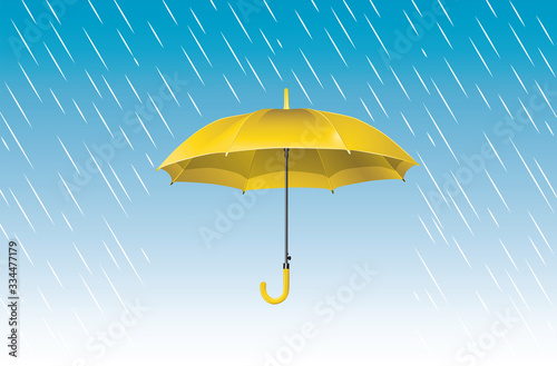 Open yellow umbrella on blue background. Protection against falling rain. Vector illustration - safety and security concept.