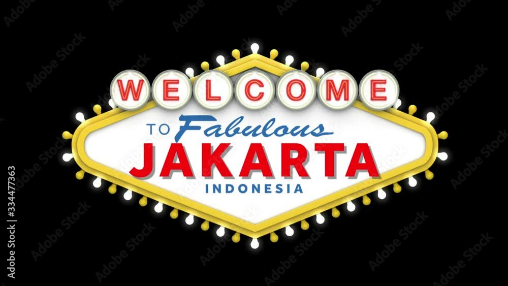 Welcome to Jakarta sign in classic retro las vegas style design . 3D Render Welcome to Jakarta sign in classic retro las vegas style design . 3D Render