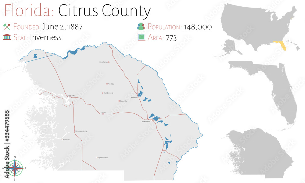 Large and detailed map of Citrus county in Florida, USA.