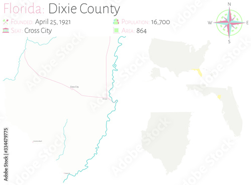 Large and detailed map of Dixie county in Florida  USA.