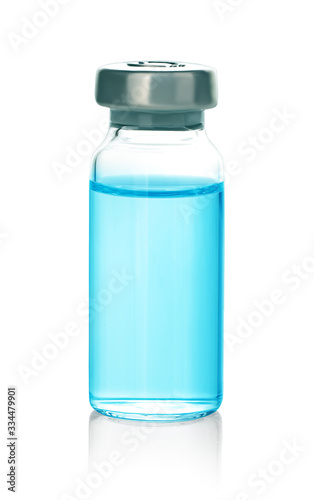 Medicine bottle for injection, medical glass vial isolated on white background.