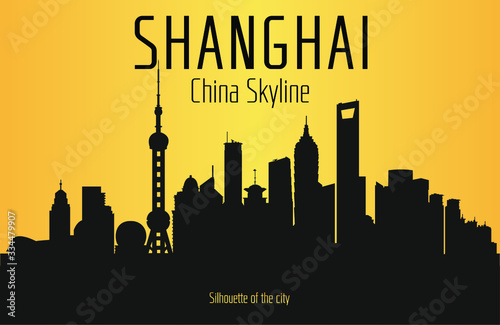 Shanghai India city silhouette and yellow background. Shanghai China Skyline.