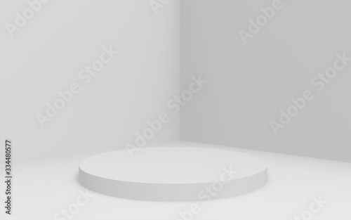 3d gray white bright cylinder podium minimal studio background. Abstract 3d geometric shape object illustration render.