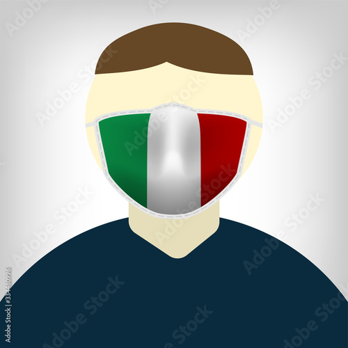 Faceless character wear hygienic mask in Italy flag pattern, resource for infographic about Corona virus of COVID-19