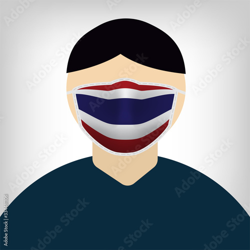 Faceless character wear hygienic mask in Thailand's  flag pattern, resorce for infographic about Corona virus of COVID-19