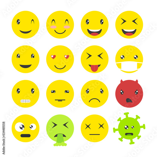 Emoji face set. Icons emoticons. Isolated vector illustration