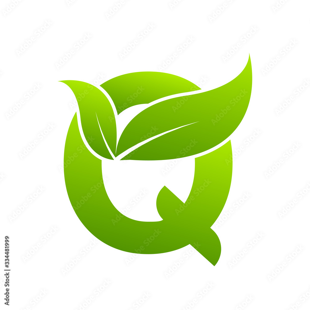 Letter Q with leaf element, Ecology concept Letter Q with leaf element, Ecology concept