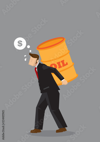 Businessman Carrying Oil Barrel and Thinking of Money Vector Illustration
