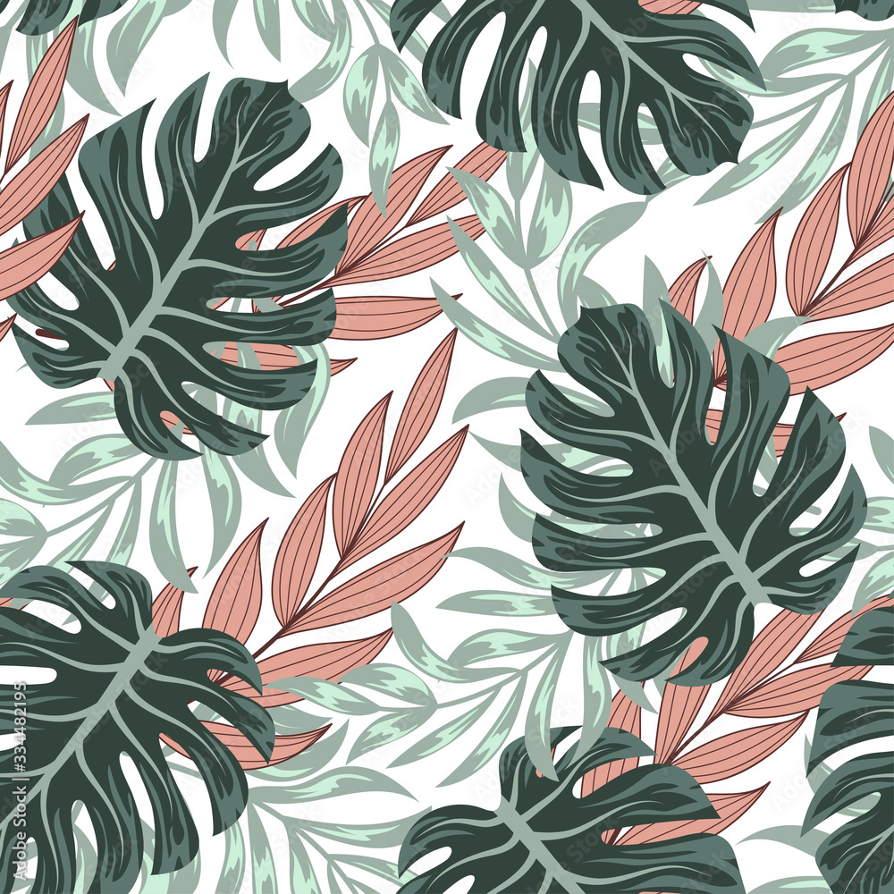 Botanical seamless tropical pattern with bright leaves and plants on a delicate background. Jungle leaf seamless vector floral pattern background. Colorful stylish floral. Summer colorful hawaiian. Botanical seamless tropical pattern with bright leaves and plants on a delicate background. Jungle leaf seamless vector floral pattern background. Colorful stylish floral. Summer colorful hawaiian.