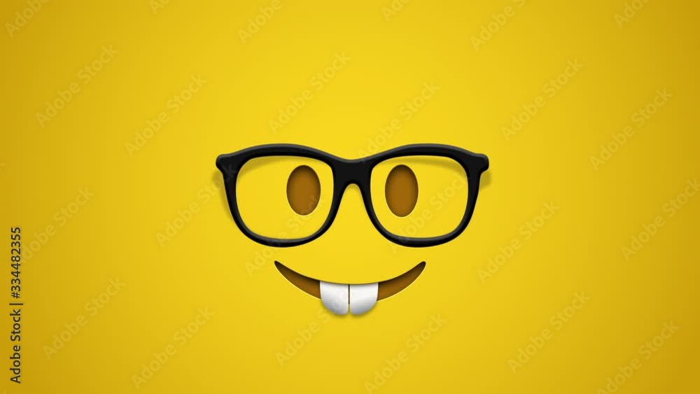 Animated colorful looping nerd face emoji background for apps or ad commercial. Bringing life to your screen. Fun character motion graphic design.