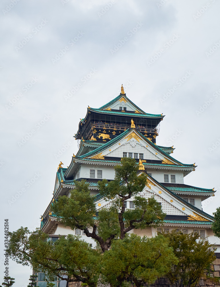 The five stories Main Tower (Tenshu) of the Osaka Castle. Osaka. Japan