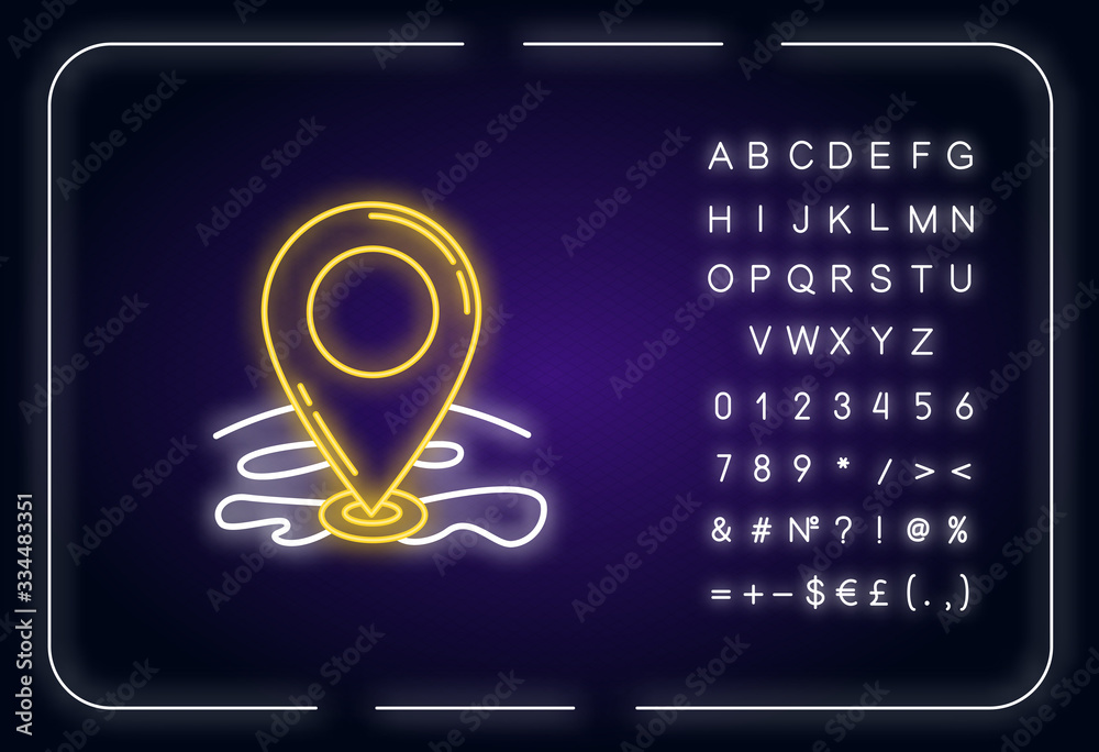 Location pointer neon light icon. GPS position. Position pin on map ...